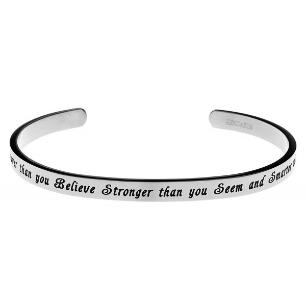 You Are Braver Than You Believe- Stronger Than You Seem Premium Stainless Steel Cuff Bangle Bracelet - CE127A9QSEL