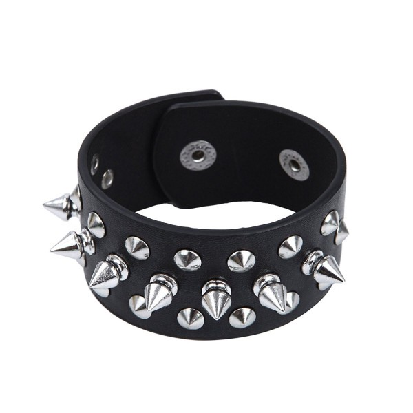 Premium Spike Studded PU Leather Bracelet 8.5" - Different Colors - Black - CE12B1N3LAL