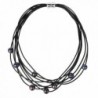 Bonnie Multi-Strand Leather Pearl Choker Knit Collar Freshwater Pearl Embellishment Fashion Necklace - Black - CF12N9QF2W4