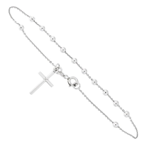 Solid Sterling Silver Rhodium Plated Rosary Bracelet with Cross Charm - CC11C77TNOF