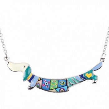 Bonsny Love Heart Enamel Zinc Alloy Metal Dachshund Necklace Dog Animal pendant 18" - Blue - CN12JGF5SRL