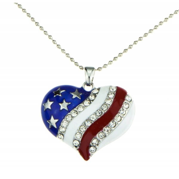 Patriotic Jewelry American Flag Red White Blue Heart Necklace Pendant Crystal Stars and Stripes - CU11IRO3VGX
