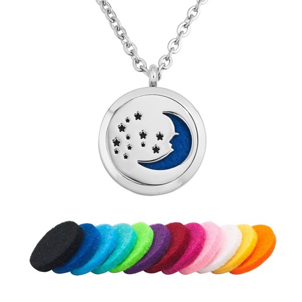 Third Time Charm Moon And Star Aromatherapy Necklace Essential Oil Diffuser Locket Pendant- 12 Refill Pads - CP183NI7EIS