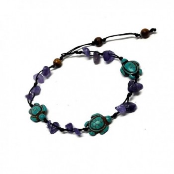Purple Amethyst Color Bead Turtle in Turquoise Anklet or Bracelet 26 cm.Handmade Tiger Eye Stone Beads - CP12NAJYWBR