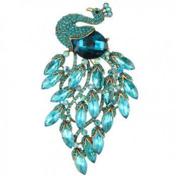 EVER FAITH Women's Rhinestone Crystal Elegant Party Peacock Bird Brooch - Blue Antique Gold-Tone - C911XET03N5