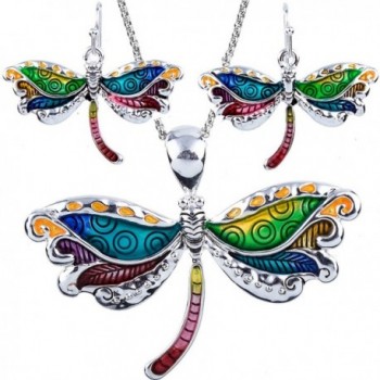 DianaL Boutique Stunning Dragonfly Pendant Necklace and Earrings Set with 24" Chain Fashion Jewelry - CG118L0AKE3
