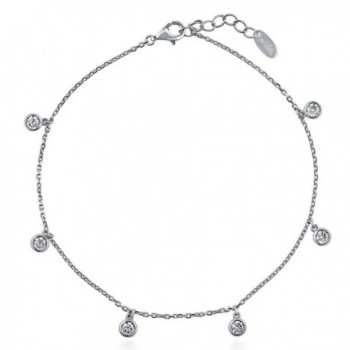 BERRICLE Rhodium Plated Sterling Silver Cubic Zirconia CZ by the Yard Charm Anklet 9"+1" Extender - C612701EHB1
