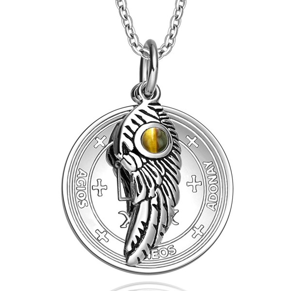 Archangel Raphael Sigil Amulet Magic Powers Angel Wing Charm Tiger Eye Pendant 18 Inch Necklace - C911UNTMFLR