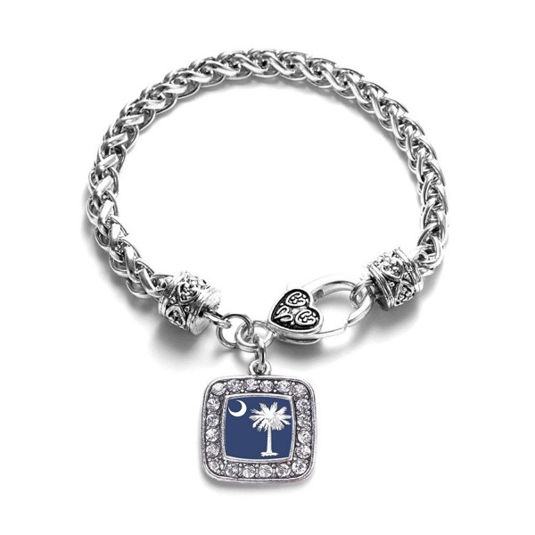 South Carolina Flag Classic Silver Plated Square Crystal Charm Bracelet - C811U7NAXXP