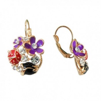 Navachi 18k Gold Plated Bug Flower Purple Enamel Crystal Az2679e Leverback Earrings - C31202S4BUB