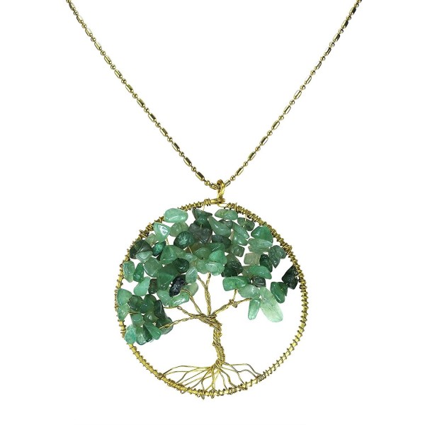 Green Quartz Stone Eternal Tree of Life Brass Beads Long Necklace - C711PJ317ON