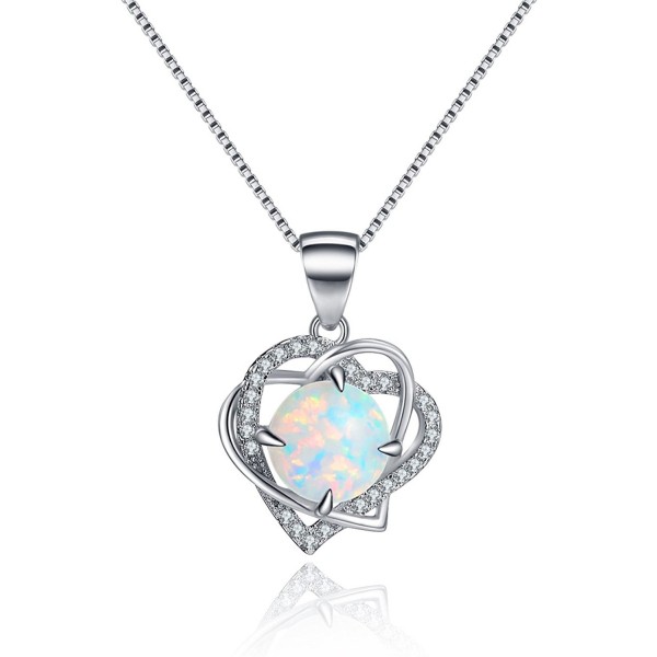 ''Moonlight Sonata'' Sterling Silver Open Heart Created Opal Heart Necklace - Valentine's Day Gifts - Opal - CR12N8Z6U2V