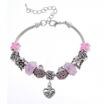 MJartoria Mom Heart Butterfly Flower Bouquet Adjustable Charm Bracelet Rhinestone Enamel Pink - C611WWEPJFP