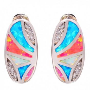 CiNily Rhodium Plated Blue Pink White Opal Zircon Women Jewelry Gemstone Stud Earrings 16mm - CM17YHC4CKG