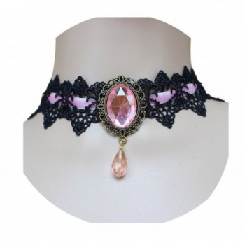 Charm.L Grace Black Lace Gothic Lolita Pendant Choker Necklace Earrings Set - CX187CQXNML