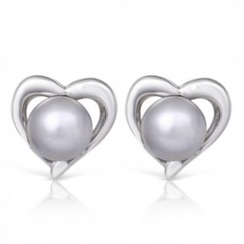 Sterling Silver Fresh Water Pearl Button Heart Rhodium Plated Small Stud Earrings - C5184RUMNON