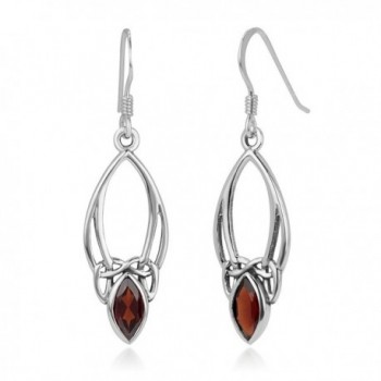 925 Sterling Silver Open Celtic Knot Symbol Red Garnet Gemstone Marquise Dangle Hook Earrings 1.5" - CK12I6MSCA9