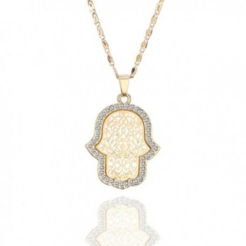 Necklace Pendant Crystal Dazzling Rhinestone - Gold Plated Hamsa Hand - C6188RTULUD