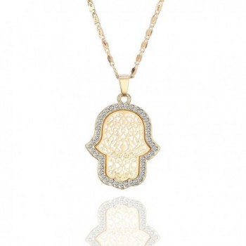 Necklace Pendant Crystal Dazzling Rhinestone - Gold Plated Hamsa Hand - C6188RTULUD