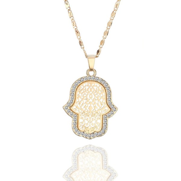 Necklace Pendant Crystal Dazzling Rhinestone - Gold Plated Hamsa Hand - C6188RTULUD