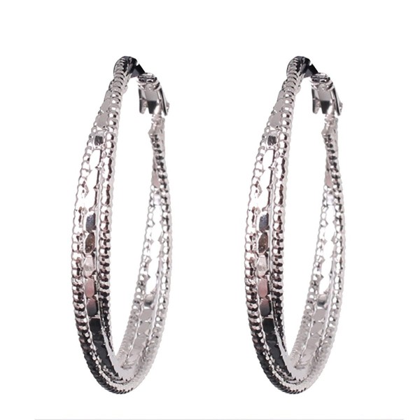 GULICX Silver Tone Charming Textured Round 3 Hoop Lady Party Awesome Hoop Earring - CB122505J7X