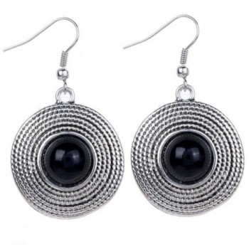 Yazilind Vintage White Round Stone Dangle Drop Hook Earrings Women Gift - Black - CO11NXHE1AX
