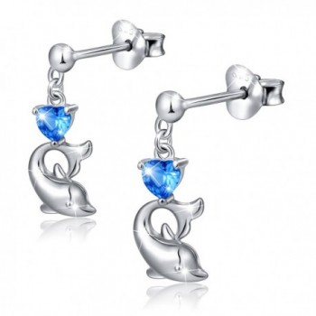 925 Sterling Silver Cubic Zirconia Blue Cz Heart Dolphin Stud Earrings for Women - CE183Y0DRAZ
