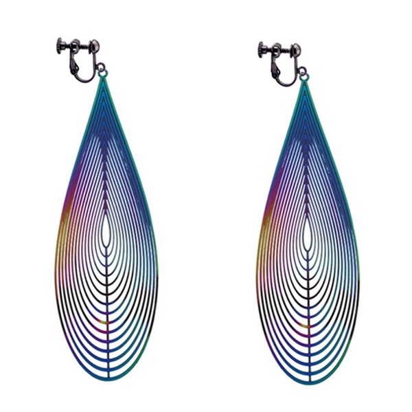 Clip On Earrings Hollow Waterdrop Colorful Tassel Earrings Dangle Black Plated Proms Gift - C91887H72HM