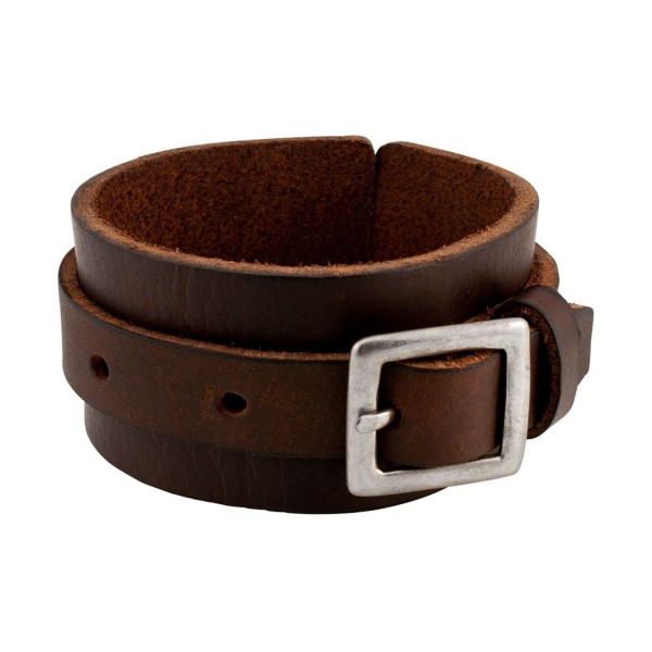 Napoli Leather Distressed Leather Adjustable Belt Buckle Strap Bracelet 10 Inch - Brown - CJ12HG1IYLJ