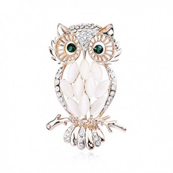 Gold Plated Full Inlay Crystal Cute Green Eyed Owl Brooch and Pin -Gift Packaging Included - CY11TGB6627