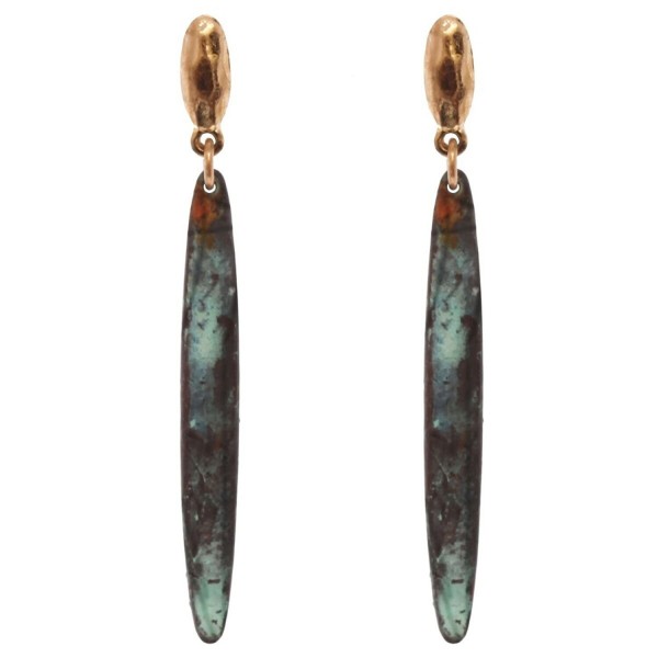 Women's Hammered Metal Bar Dangle Pierced Earrings - Patina Verdigris - CB186XAN5YO