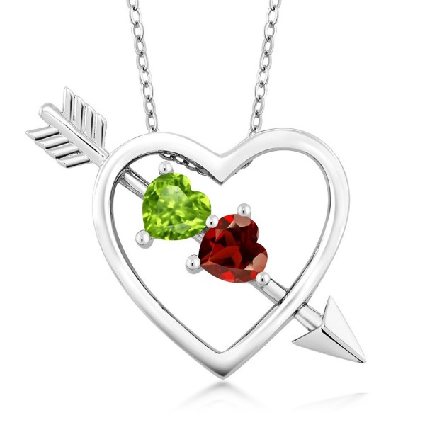 1.05 Ct Green Peridot Red Garnet 925 Sterling Silver Heart & Arrow Pendant - CV186RQH2W7