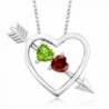 1.05 Ct Green Peridot Red Garnet 925 Sterling Silver Heart & Arrow Pendant - CV186RQH2W7