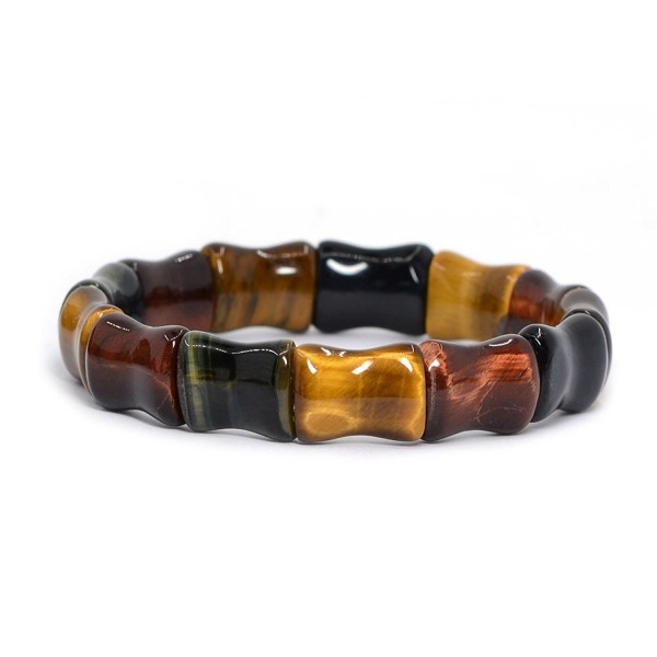 Justinstones Gem Semi Precious Gemstone Bamboo Joint Beads Stretch Bracelet - Multicolor Tiger Eye - C912GI1IU0X