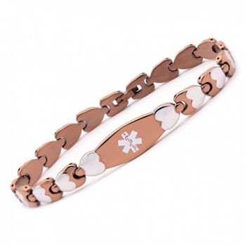 Free engraving Fashion Double Heart Medical id bracelet for women - BROWN - CA186R60RMY