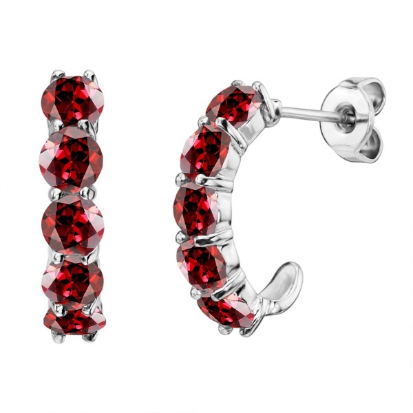 Sterling Silver Round Gemstone "J" Hoop Earrings - Garnet - CK12MY1C57E