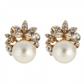 EVER FAITH Gold-Tone Austrian Crystal Ivory Color Simulated Pearl Flower Stud Earrings Clear - C711RVJ99EX