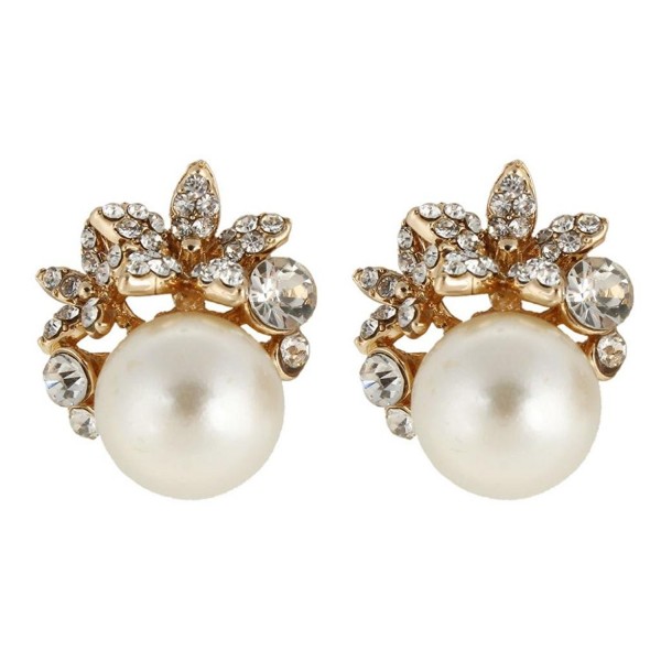 EVER FAITH Gold-Tone Austrian Crystal Ivory Color Simulated Pearl Flower Stud Earrings Clear - C711RVJ99EX