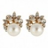 EVER FAITH Gold-Tone Austrian Crystal Ivory Color Simulated Pearl Flower Stud Earrings Clear - C711RVJ99EX