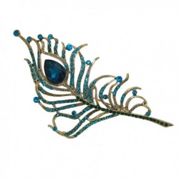 TTjewelry Gorgeous Peacock Feathers Rhinestone Crystal Brooch Pin - Green - CL124Z6BNJX