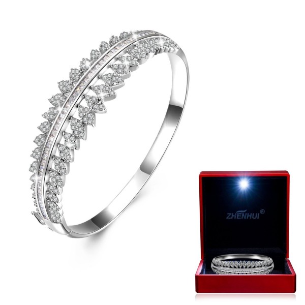 White Gold Plated Cubic Zirconia Women Bangle Bracelet For Mom Wife Birthday Christmas Gifts - White - CW186ATI2CD