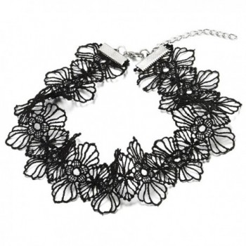 Womens Girls Black Wide Flower Tattoo Lace Choker Necklace - C612O4CAUSM