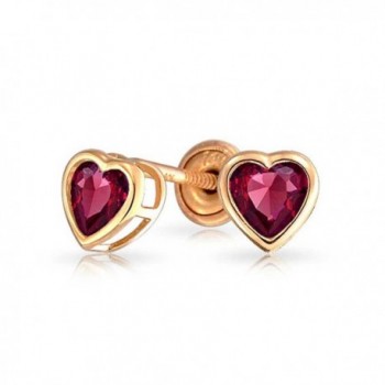 Bling Jewelry 14K Gold Simulated Ruby CZ Heart Baby Safety Screwback Studs - CU11ESOC0TP
