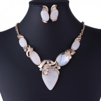 Winson New Women White Resin Stone Bead Golden Chain Necklace Earring Set - C111LU3AWV9