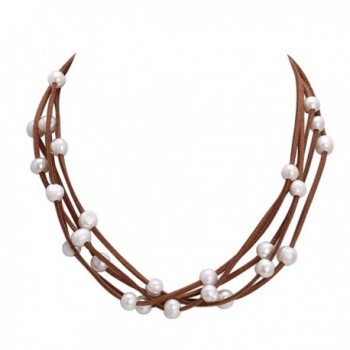 Velvet Choker Pearl Collar Necklace For Women Girls Fashion Jewelry-5 layers-18.9" adjustable - Brown - C212EJYY2O9