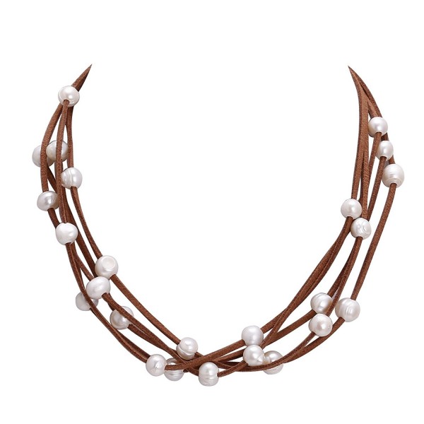 Velvet Choker Pearl Collar Necklace For Women Girls Fashion Jewelry-5 layers-18.9" adjustable - Brown - C212EJYY2O9
