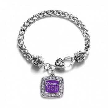 Preemie Mom Classic Silver Plated Square Crystal Charm Bracelet - C211U7NYQ5H