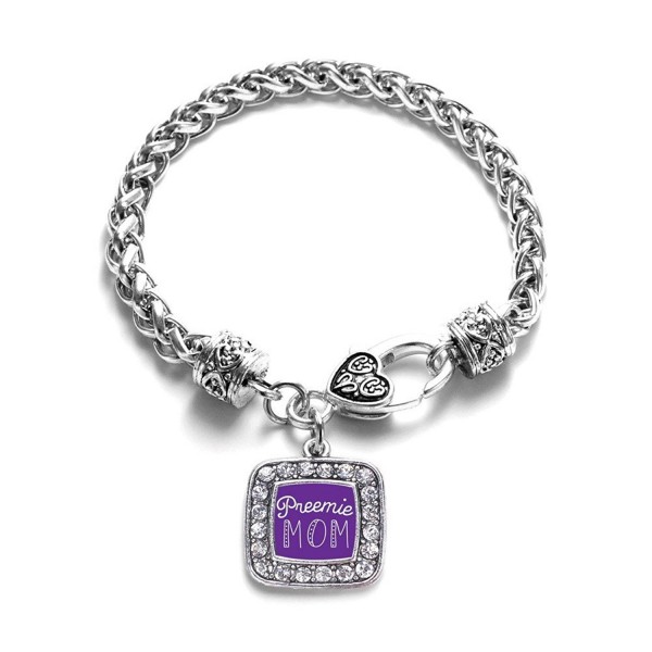 Preemie Mom Classic Silver Plated Square Crystal Charm Bracelet - C211U7NYQ5H