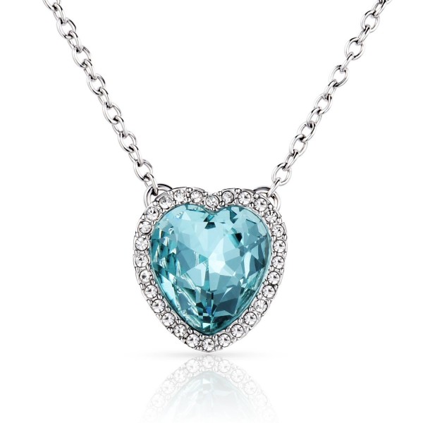 Beyond Love Blue Heart Aquamarine Crystal Pendant Necklace Birthstone Jewelry Valentines Gift for Women and Girl - C91884H5KK5
