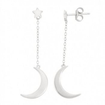 Sterling Silver Star with Hanging Moon Long Earrings - C4127RQ2T87